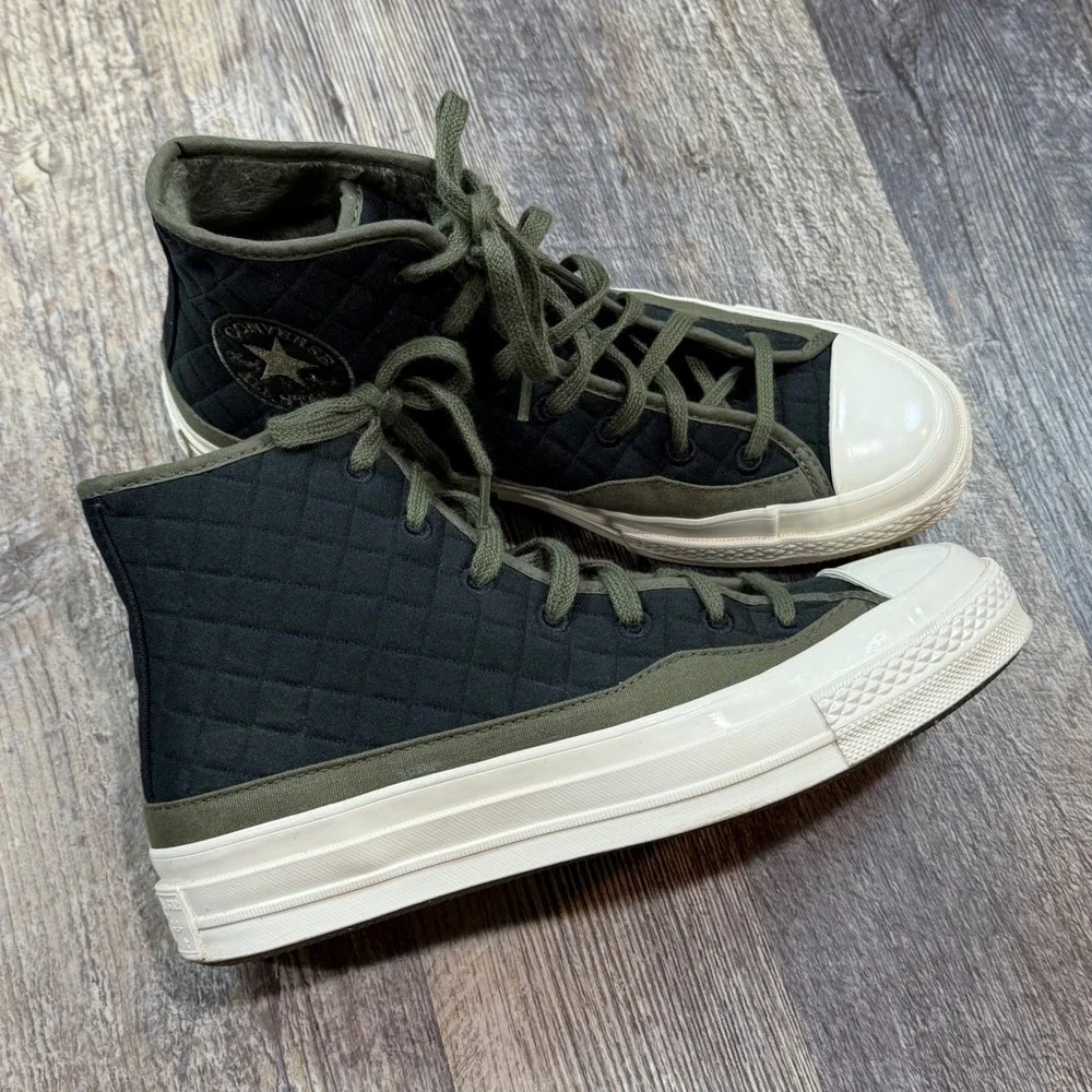 Converse Chuck 70 Hi Quilted Fur Black Olive Green Sneakers Mens 6 Womens 8 NWOB